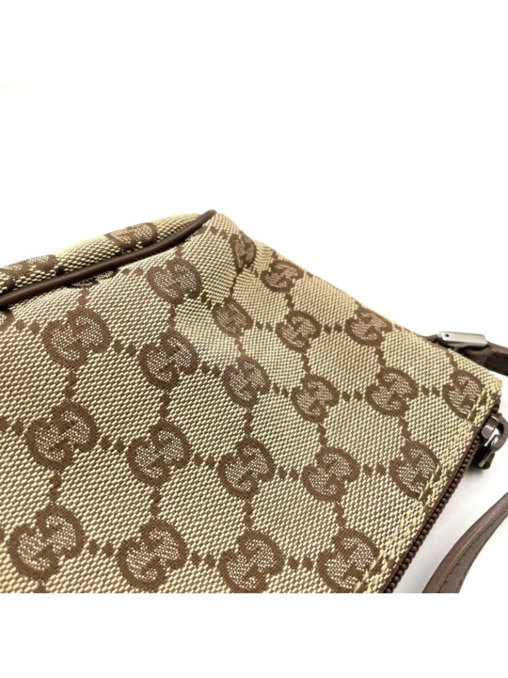 Gucci GG Canvas Pouch Brown Light Handbag Silver - Picture 9 of 13